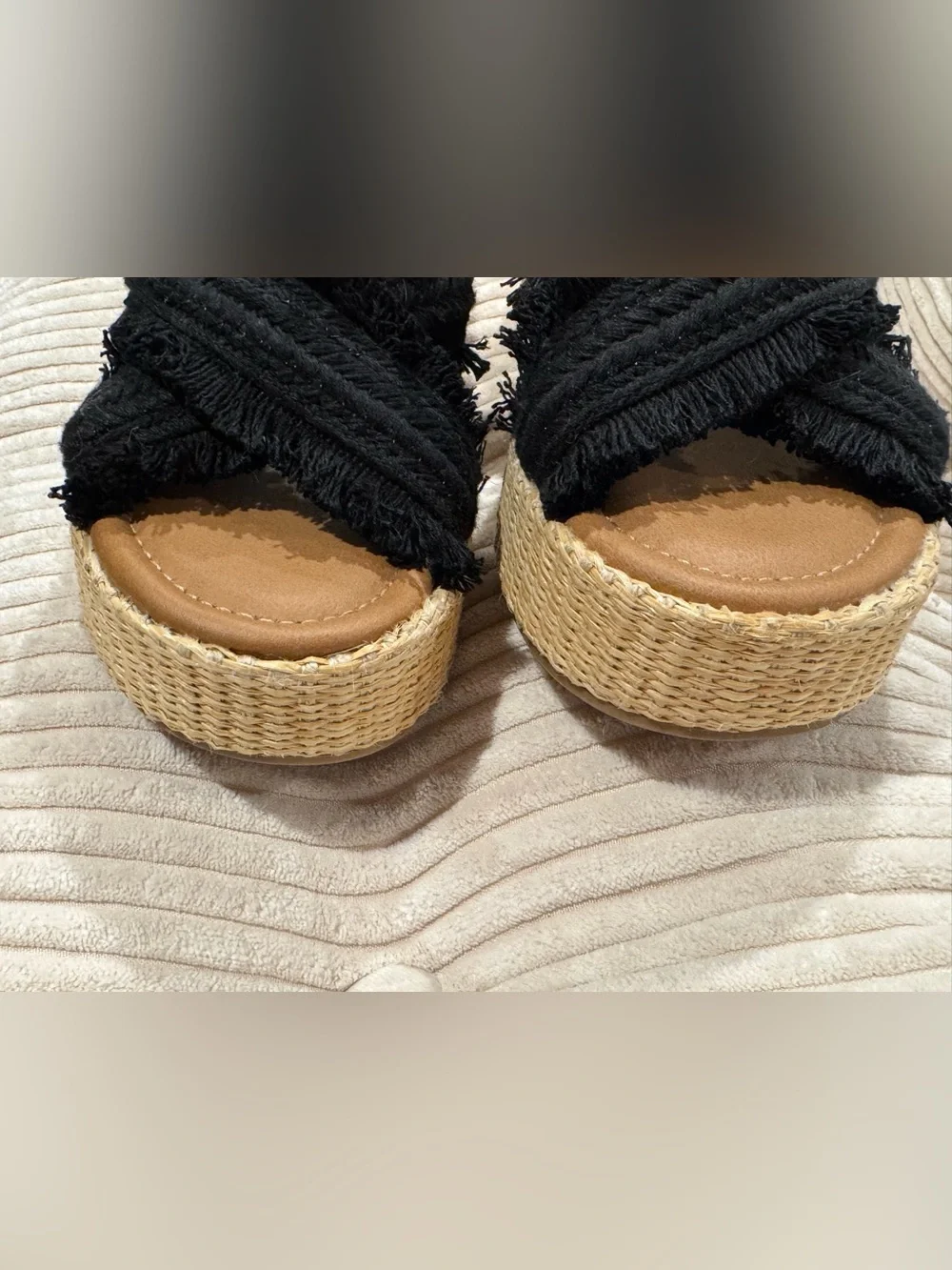Universal Thread Womens Fringed Black Woven Platform Wedge Slide Sandals size 8